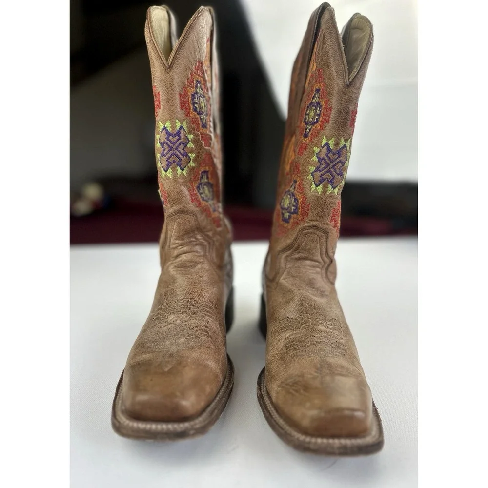 Coral Boot Colorful Aztec Embroidered Cowgirl‎ Western Core Size 8 1/2